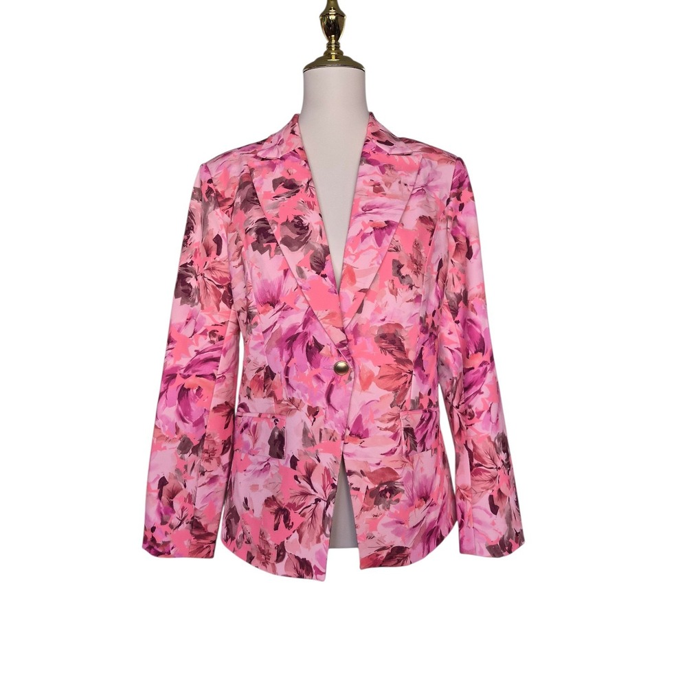 Liverpool Los Angeles Notch Collar Blazer Womens S Pink Floral Stretch NWT $129